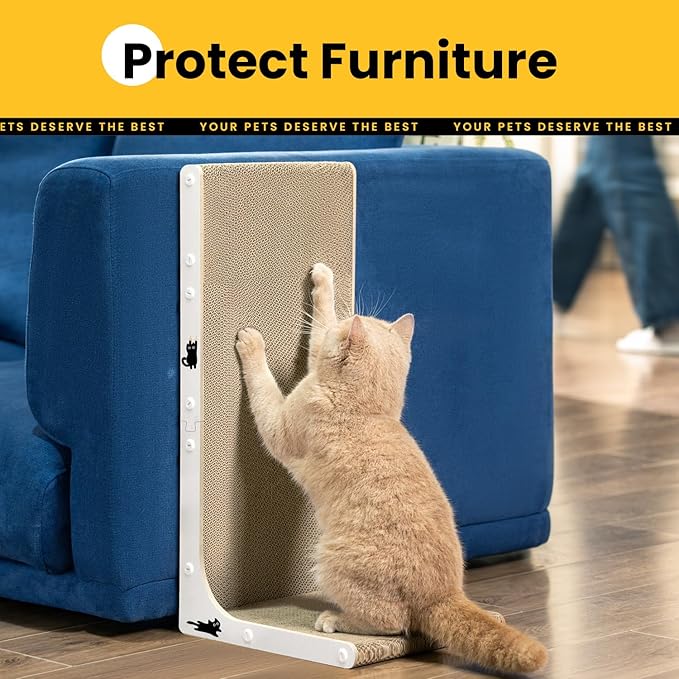 Cat Scratcher Lounge, 23 Inch L-Shaped Cat Scratch Pad, Vertical & Horizontal Scratching 1.2" Thick Cardboard with Fun DIY Stickers, Durable, Eco-Friendly