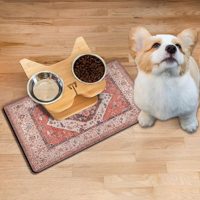 Absorbent Pet Dog Bowl Mat for Food and Water, Pet Cat Food Feeding Mat with Non Slip Rubber Backing, Dog Food Mats for Floors Waterproof, 12"x20"