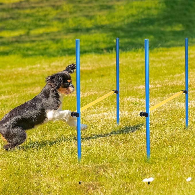 8 Set Dog Agility Jump Adjustable Dog Agility Hurdle Training Equipment Portable Jumper Hurdle Park Indoor Outdoor Exercise Tool 3.44ft High/ 2.95ft Wide(Blue and Yellow)