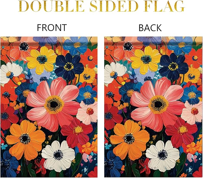Garden Flag Colorful Flower Field Oil Painting Style Yard Welcome Banner Double Sided Spring Summer Outdoor Decoration for Lawn Patio Artistic Floral Seasonal Garden Decor 12 x 18 Inch