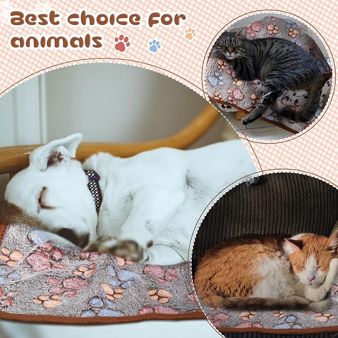 Tatuo 4 Pcs Dog Blanket for Pet Cat Blankets Indoor Puppy Teething Stuff Toys Paw Print Fleece Soft Blanket Sleep Mat for Guinea Pig Cage(Black,Midwest (24 x 47 Inch),Square)