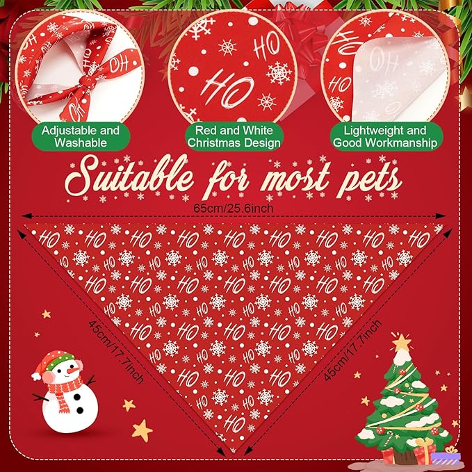 Abbylike 50 Pcs White and Red Dog Bandanas Bulk Polka Dots Stripes Snowflake Bandanas for Dog Triangle Kerchief Bibs Scarf for Pet Party Costume Photo Props Accessories, 25 Styles (25.6 x 17.7 x 17.7)