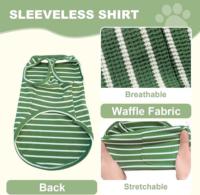 Dog Clothes, Stripe Dogs Shirts for Small & Medium Breeds, Pet Tank Top, Breathable Waffle Fabric Puppy Outfit, Shirt for Chihuahua, Yorkie, Dachshund, Corgi (4Pack, Medium)