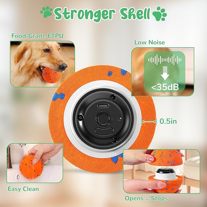 Smart Interactive Dog Toys,Vibrating Dog Ball,Electric Dog Chew Toys for Medium and Large Dogs,Chew-Proof Shell,Automatic Moving/Bouncing/Rotating, E-TPU Material,Ip68 Waterproof