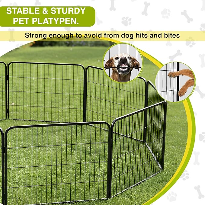 BestPet Dog Playpen 24 Inch 12 Panels Heavy Duty Metal Pet Exercise Pen Without Door Indoor Outdoor Fence Panels Anti-Skid Expandable Design