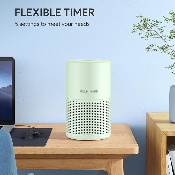 FULMINARE Air Purifiers for Home Bedroom H13 HEPA Air Purifier, 3 Speeds, Timer, 24dB, Small Mini Air Purifier with Night Light, Green
