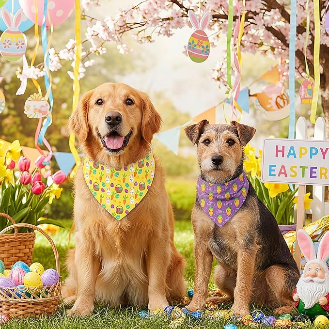 Abbylike 50 Pcs Easter Dog Bandanas Bulk Bunny Egg Carrot Bandanas for Dogs Triangle Kerchief Bibs Scarf Set for Pet Easter Costume Photo Props Accessories Pet Shops, 25 Styles (31.5 x 21.7 x 21.7)
