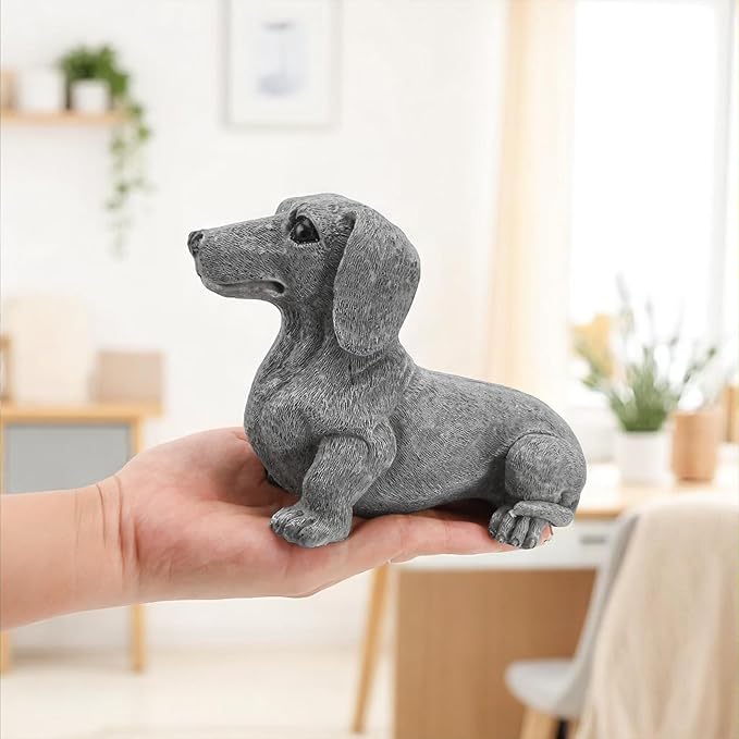 Dachshund Statue 6.7'' x 4.7'' Garden Decor for Dog Lovers Spring Summer Home Lawn Patio Backyard Outdoor Decoration Gift Indoor Resin Sculpture Figurine Memorial Ornament Wear-Resistant Waterproof