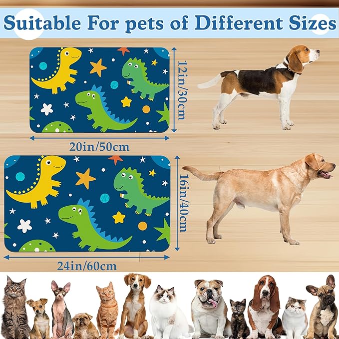 Cartoon Dino Pet Feeding Mat–Christmas Stocking Quick Dry Absorbent Dog Cat Food Mat, Non Slip Waterproof Bowl Placemat for Messy Eaters, Pet Accessories for Floors 12"x20"