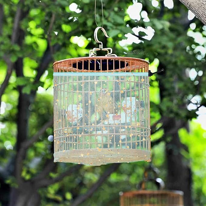 Bird Cage Cover, 45-90'' Adjustable, Universal Nylon Mesh Net, Bird Cage Skirt Guard, Blue