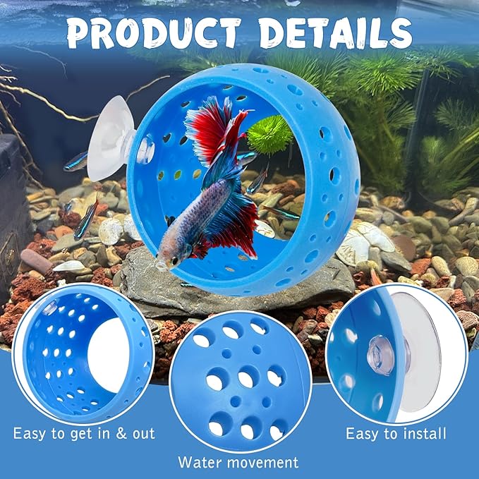 Fhiny Betta Tunnel, 2 PCS Aquarium Fish Hideout with Suction Cup Tank Tunnel Shrimp Cave Aquarium Ornament Fish Tank Accessories for Shrimp Betta Guppy Hiding Resting (Blue)