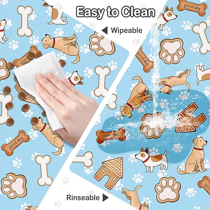 Dog Food Mat for Pet Cat Food Mat, Blue Absorbent Quick Dry Dog Bowl Mats for Food and Water, Non-Slip Cat Pet Feeding Mats for Floor Placemats 12"x20"