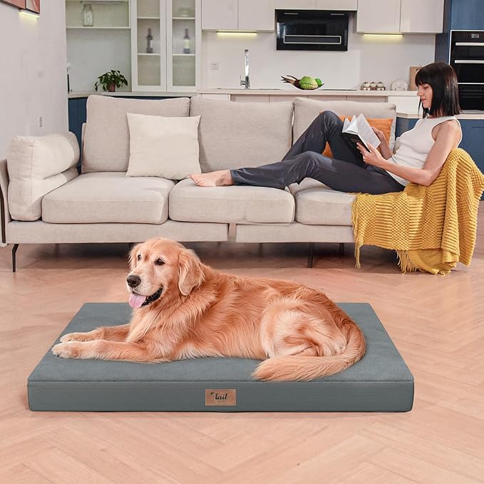 Plush Orthopedic Dog Bed for Medium Dogs & Puppies, Waterproof Dog Beds 29x18 Inch with Removable Washable Cover, Egg Crate Foam Flat Pet Mat, Gray