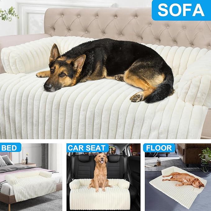 Wn's Day Luxurious Dog Couch Bed, Washable Calming Dog Couch Cover, Removable Couch Protector for Dogs, Waterproof Sofa Bed, Pet Bed Mats for Couch, Pet Couch Covers for Sofa(White, L)