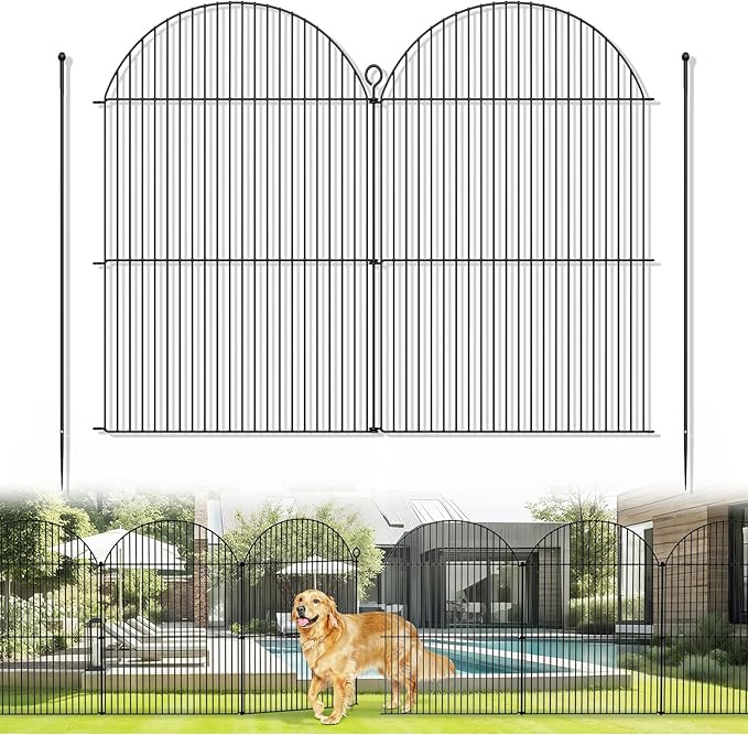 10Pcs No Dig Garden Fence, 40in(H)/24ft(L) Rustproof Metal Dog Fence Outdoor for Yard, Tall Animal Barrier Pet Fencing, Border Panel for Dog, Rabbits, Patio, Flower Bed, Garden Decor