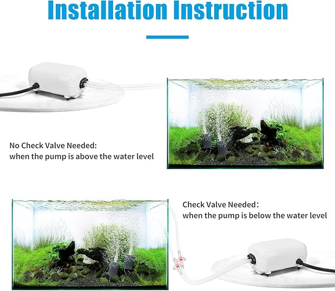 AQUANEAT Aquarium Air Pump for 20-210 Gallon Tank, Fish Air Bubbler, Hydroponic Oxygen Aerator with Stones, Airline Tubing, Check Valves