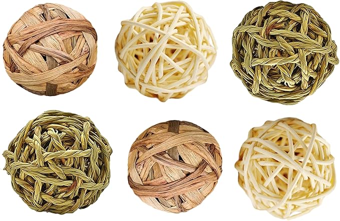 SunGrow Assorted Rabbit & Cat Chew Balls, Teething Activity Toy for Pocket Pets, Improves Dental Health, Environment Friendly, Stress Reliever (Assorted Rabbit Chew Balls, 6 Pcs)