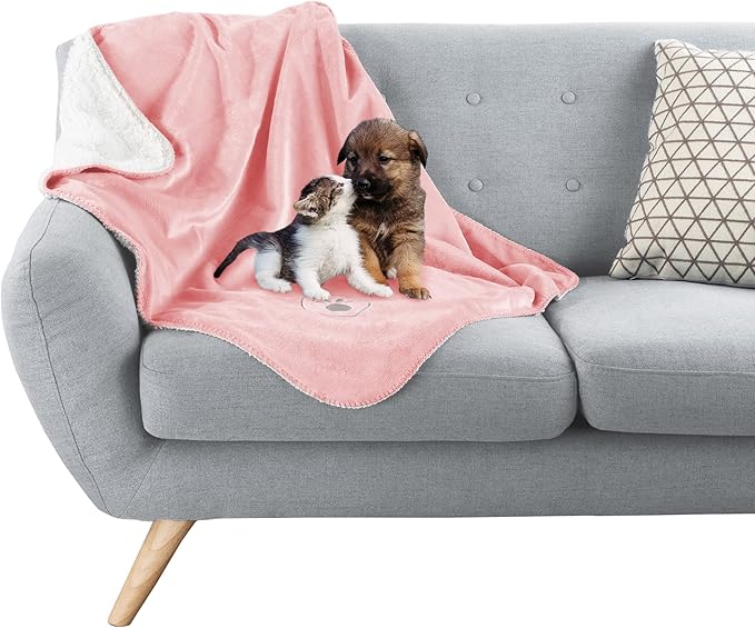 Waterproof Pet Blanket - 30x40-Inch Reversible Sherpa Fleece Throw Protects Couches, Cars, and Beds from Spills, Stains, and Fur by PETMAKER (Pink)