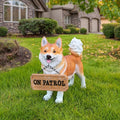 Akita Statue Outdoor Decorations – Dog Statues Outdoor Standing Yellow Akita with Replaceable Solar Light & Welcome Sign for Porch Décor