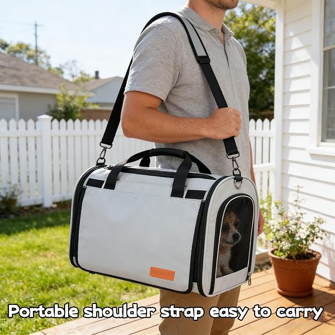 TWDEPART Cat Carrier Backpack - Multifunctional, Firm & Foldable with Roll-Up Shade, Breathable Design Includes Collapsible Bowl and Cushion (Light Grey)