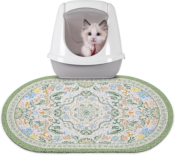 Bienbee Cat Litter Mat, 24" x 15" Litter Box Mat Rug with Non-Slip Bottom,Urine and Water Proof, Easy to Clean Cat Supplies Essentials for Indoor Kitty Kitten Floor, Bean-Green M