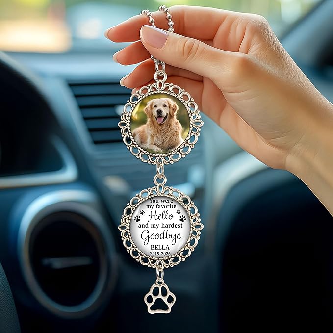 Hyturtle Personalized Pet Memorial Car Hanging Ornament - Custom Photo Pet Memorial Gifts Rearview Mirror Hanging Accessories -Dog Remembrance Gifts - Loss of Dog Sympathy Gift