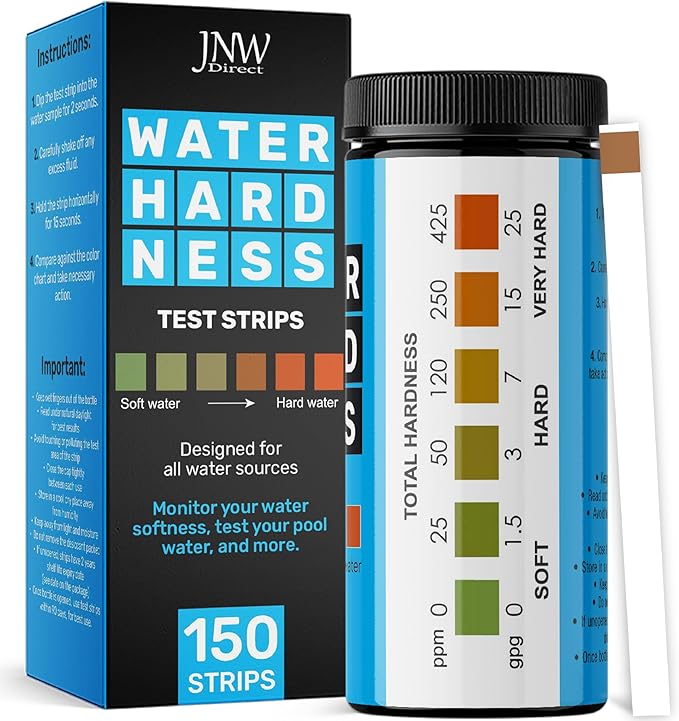 Water Hardness Test Kit - Quick and Accurate Water Hardness Test Strips - Hard Water Test Kit with eBook - Ultimate Test Kit for Water Hardness - 150 Water Softener Test Strips by JNW Direct