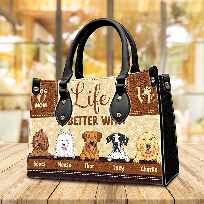 Personalized Pet Mom Leather Handbag – Custom Name Dog Cat Photo Purse, Pet Lover Gifts for Women, Christmas