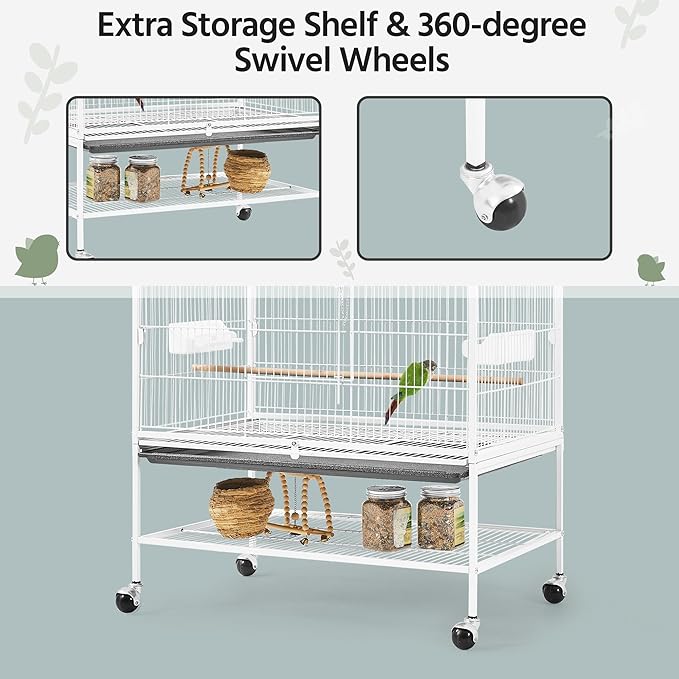 Yaheetech 52inch Bird Cage Extra Large Parakeet Parrot Cage for Lovebird Cockatiel Conure Finch with Rolling Stand White