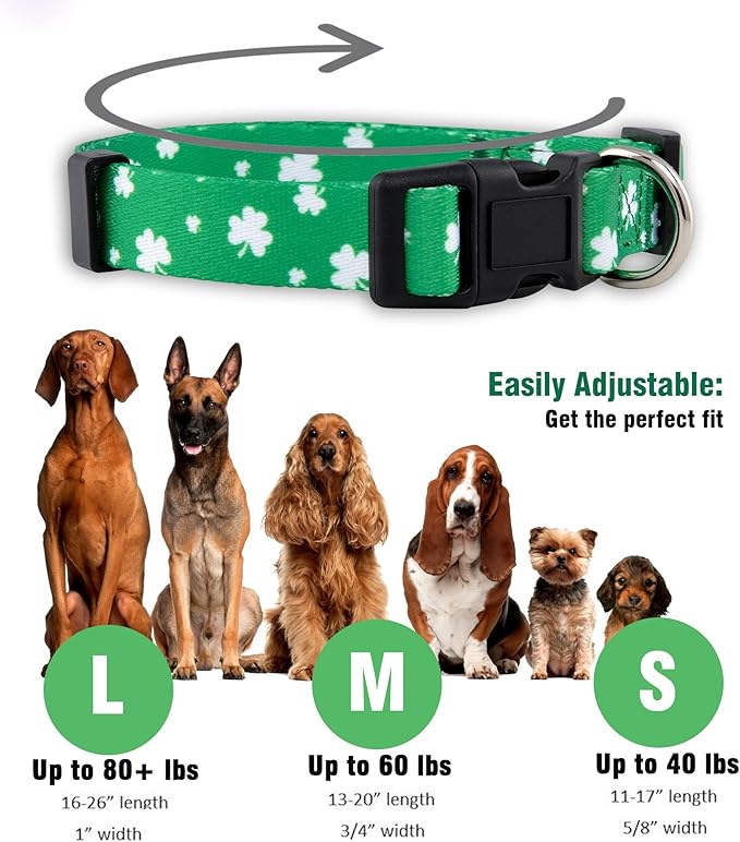 Native Pup St Patricks Dog Collar- Saint Patrick Green Shamrock Pet Collars- St. Patrick’s Lucky Irish- Cute Boy Girl Puppy Gift- Adjustable for Small, Medium, Large Breeds (Lucky Shamrock, Small)