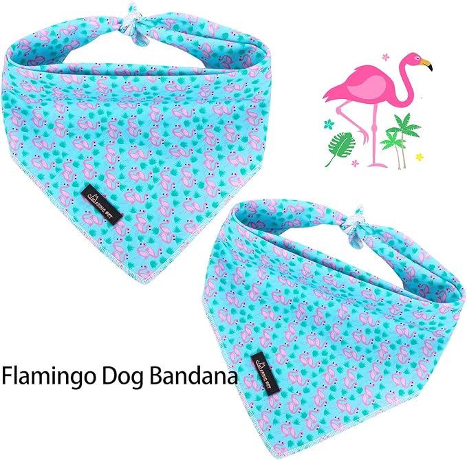 ARING PET Summer Dog Bandanas, Turquoise Flamingo Kerchief Triangle Bibs Scarf for Puppy Small Medium Large Boy Girl Dogs Cats-S