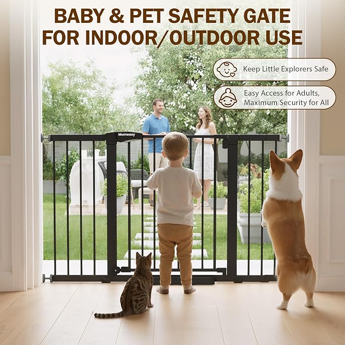 Mumeasy 29.7–51 Inch Extra Wide Baby Gate for Stairs, Extra Long Indoor Dog Gate for Doorways, Pressure Mounted Walk Thru Child Gate with Auto-Close, No-Drill Safety Pet Gate with Door for House,Black