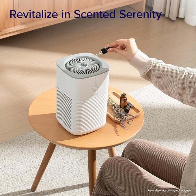 LEVOIT Air Purifier for Home Bedroom, AHAM Verifide, Freshens Small Room with Aroma Pad, For Smoke, Pollen, Pet Dander, Odor, Dust, Office, Desktop, 1 Pack, White
