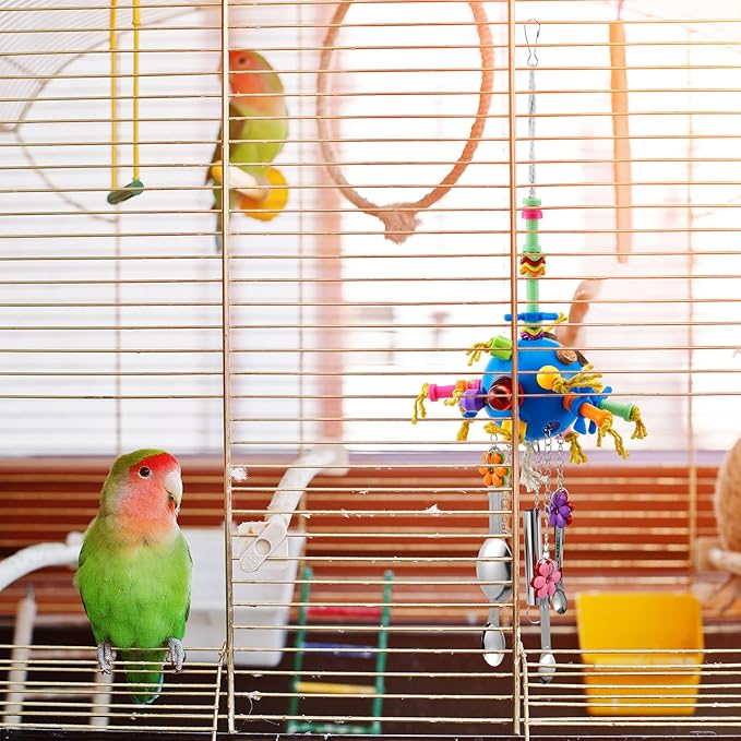 3 Pcs Extra Large Bird Parrot Toy Multicolored Natural Wooden Parrot Cage Chewing Toys for Large Medium Macaws Cockatoos African Grey Birds (Ring and Ball)