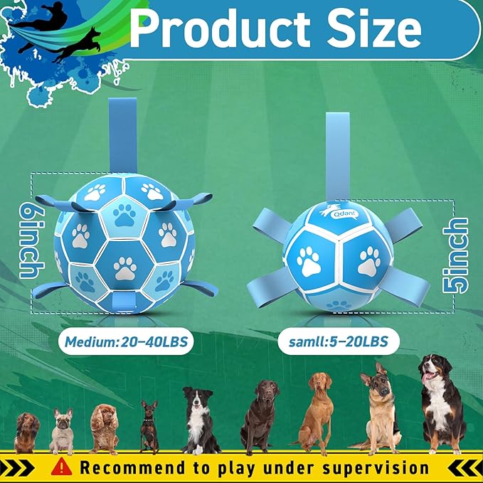 QDAN Dog Toy Balls, Dog Soccer Ball with Straps, Outdoor Dog Toys, Pet Training Soccer for Small Medium (5 Inch)