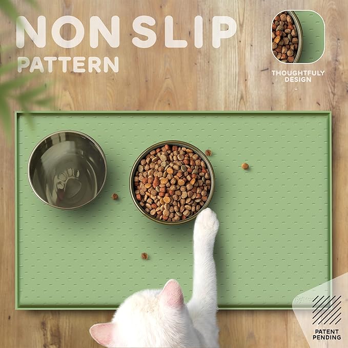 Dog Food Mat - Raised Edges Dogs Mat for Food and Water Prevent Spill, Waterproof Cat Food Mats Protect Floors, Easy Clean Dog Bowl Mats for Food and Water, Silicone Pet Food Tray