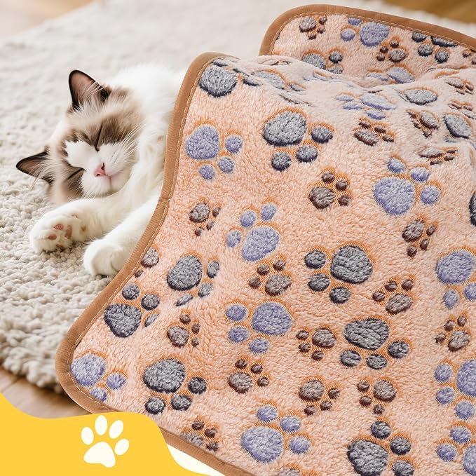 4 Pack Premium Soft Pet Blankets Washable, 23" x 16" Flannel Blankets for Dog Puppy Cat, Brown/Pink/White/Coffee