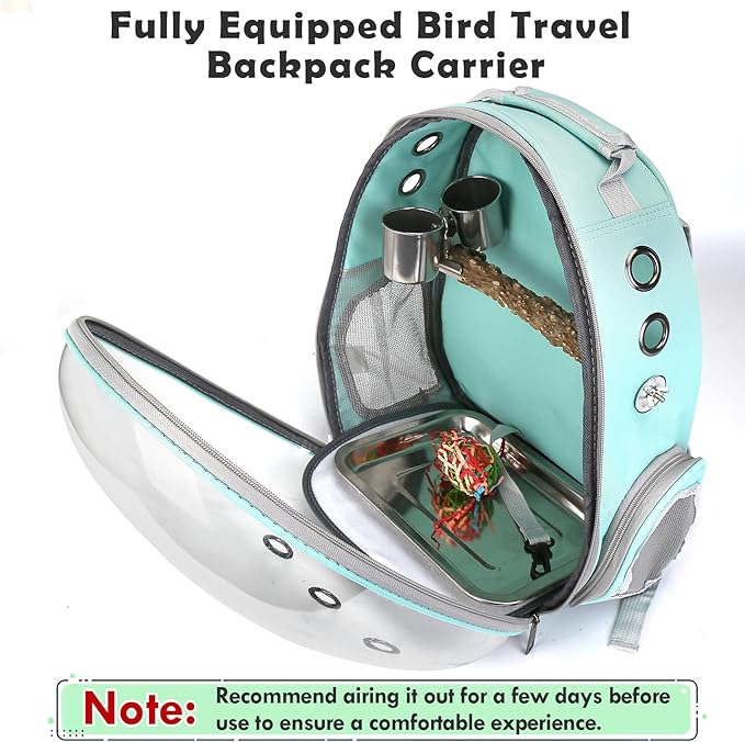 Bird Backpack Carrier with Perch, Portable Wild Bird Travel Cage Bag, Parrot Carrier Cockatiel Cage w/Toy Stainless Steel Food Bowl Tray for Conures Parakeet Budgie Canary Lovebirds Small Animals