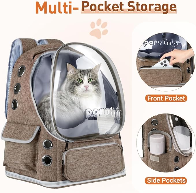 Pawstrip Cat Backpack Carrier with Large Space Bubble Window, Airline Approved Breathable Pet Carrier for Small Dogs Cats up to 15lbs, Foldable for Travel Hiking & Outdoor Use
