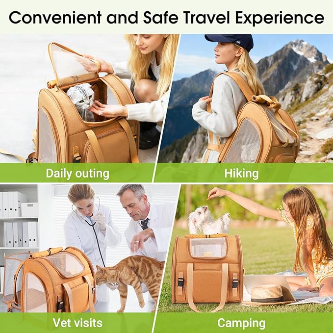Expandable Carrier Backpack for Big Cats Small Dogs, Airline Approved Pet Carrier Backpack,Foldable Breathable Travel Backpack, Portable Pet Carrier Backpack with Safety Leash, Holds Up to 18 Lbs