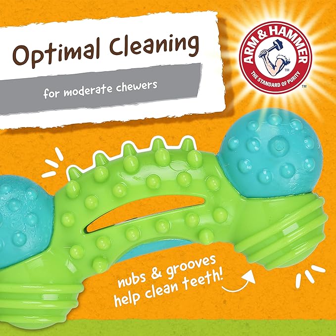 Arm & Hammer Nubbies Duality Bone, A Dental Chew Toy for Dogs - Nubby Pet Toy Cleans Teeth to Reduce Plaque & Tartar with Baking Soda, Green Apple Flavor Dog Bone for Moderate Chewers