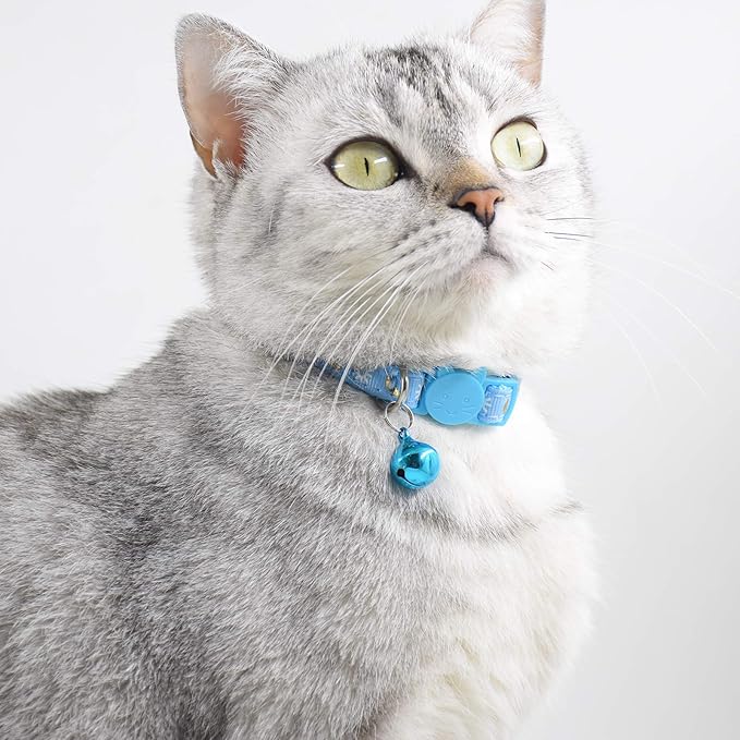 3 PCS Breakaway Cat Collar with Bell, Moon Cat Collar Adjustable Cute Kitten Collars Soft for Cat Puppy 7-10.2in (Blue Green Purple)