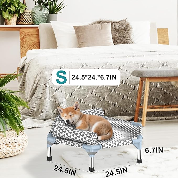 Orthopedic Dog Bed for Small Dogs - Removable Bolsters & cleanable Cover,Elevated Outdoor Dog Bed,Raised Dogs Bed,Easy to Assemble,Up to 75 lbs,Small