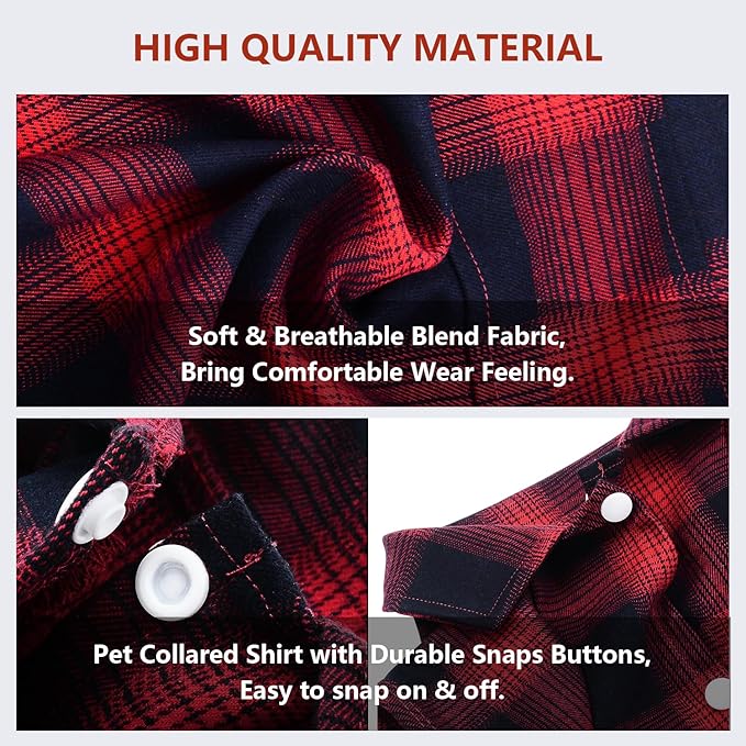 Koneseve Dog Shirt - Plaid Clothes T-Shirt & Sweater for Small Dog, Cat & Puppy - Adorable, Stylish & Cozy Halloween & Christmas Costume (Red, XXL)