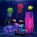 Lpraer 5 Pack Glow Aquarium Decorations Kelp Coral Mushroom Sun Flower Jellyfish Simulation Glow Plant Glowing Effect Silicone for Fish Tank Decorations