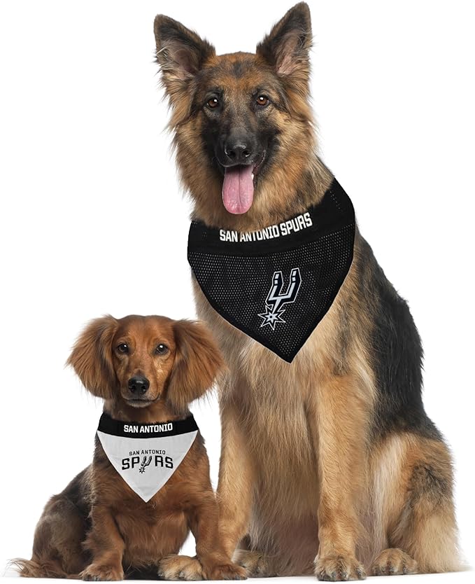 Pets First NBA DOG BANDANA - SAN ANTONIO SPURS REVERSIBLE PET BANDANA. 2 Sided HOME & AWAY Sports Bandana with a PREMIUM Embroidery TEAM LOGO, Small/Medium.