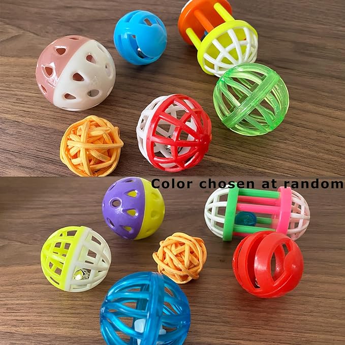 6pcs Foraging Ball Bird Toys Conures Feeder Toys Parakeets Foot Talon Toy Cockatiel Chewing Training Rattle Bell Balls Parrot Cage Toys for Budgie Lovebirds Playgym Birdcage