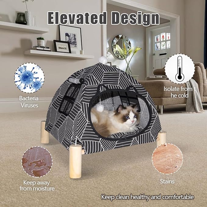Pozico Portable Cat Tent Bed – Foldable Indoor Tent Bed for Cats & Small Dogs, Washable Cushion, Cozy Hideaway for Kittens & Cats, Easy Assembly & Travel