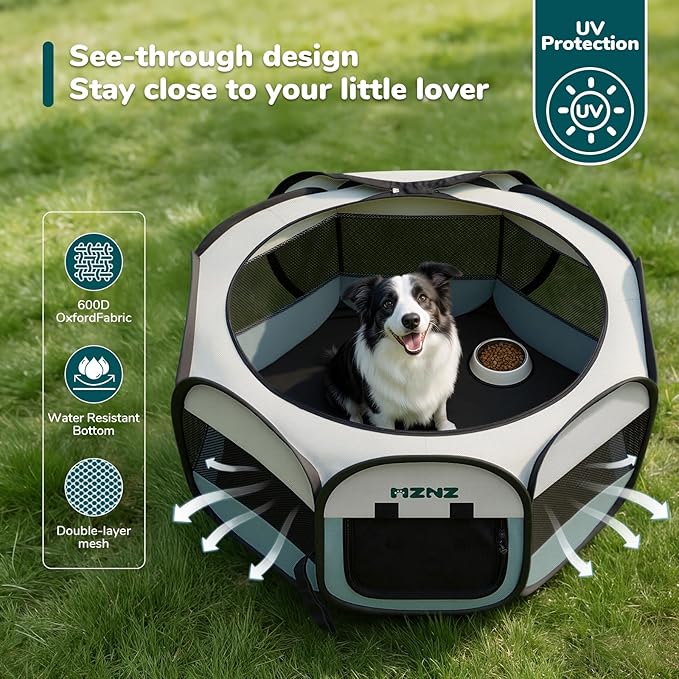 Dog Playpen, Portable Puppy Pet Crate Indoors for Small/Medium/Large Dogs Cats Rabbits, Foldable Dog Cage Enclosure for Outdoor, Pop Up Dogs Tent Kennel with Carrying Case, Grey