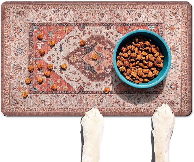 Absorbent Pet Dog Bowl Mat for Food and Water, Pet Cat Food Feeding Mat with Non Slip Rubber Backing, Dog Food Mats for Floors Waterproof, 24"x32"